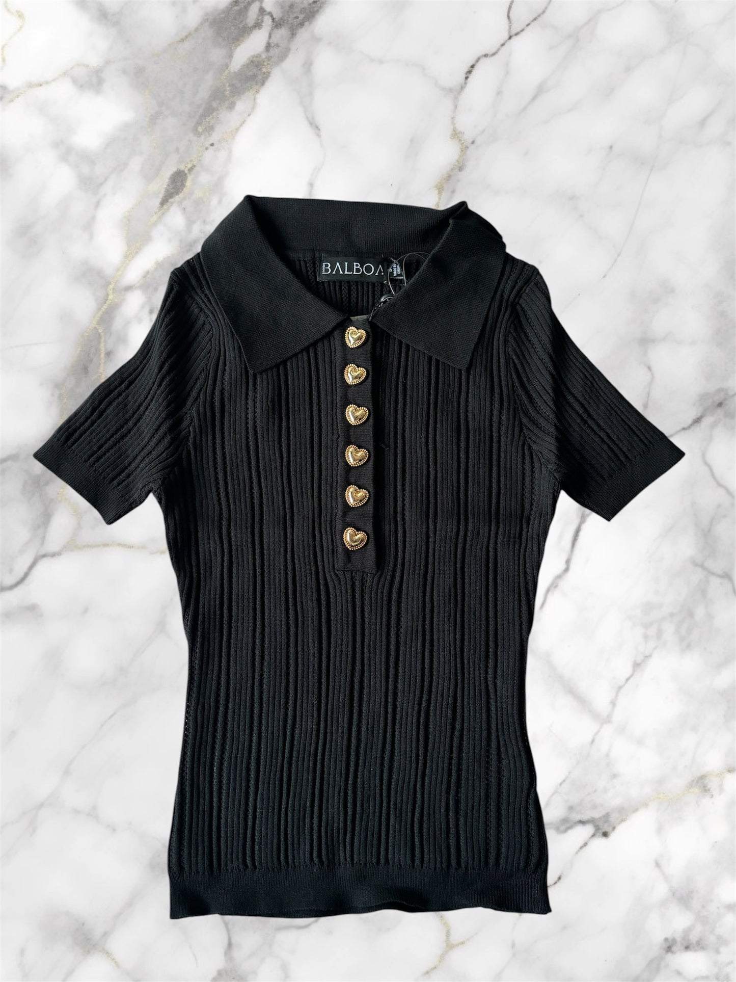 Knit Polo Gold Heart Buttons BT25026