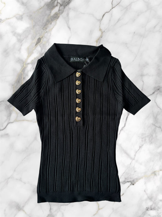 Knit Polo Gold Heart Buttons BT25026