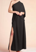 Textured solid slouchy one shoulder Maxi