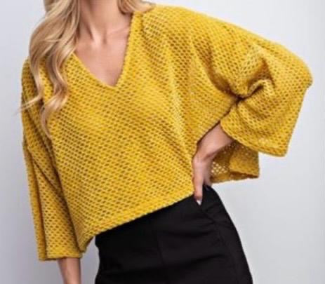 Mustard V-Neck Long Sleeve Top