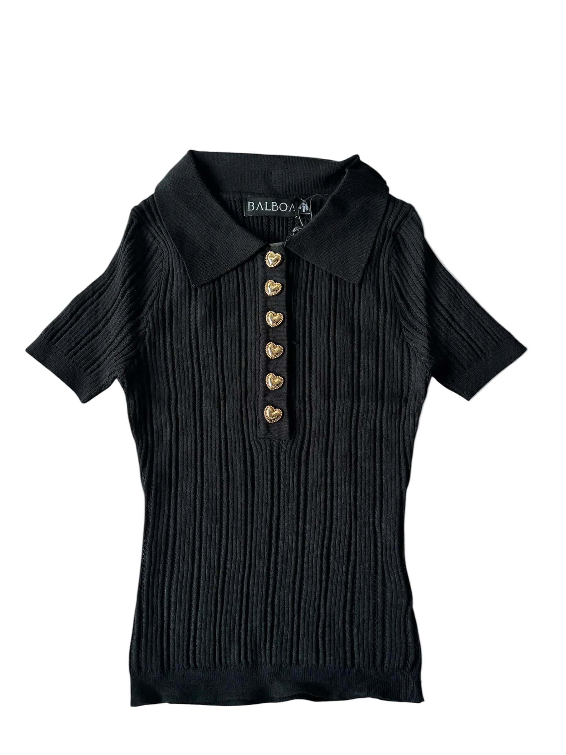 Knit Polo Gold Heart Buttons BT25026