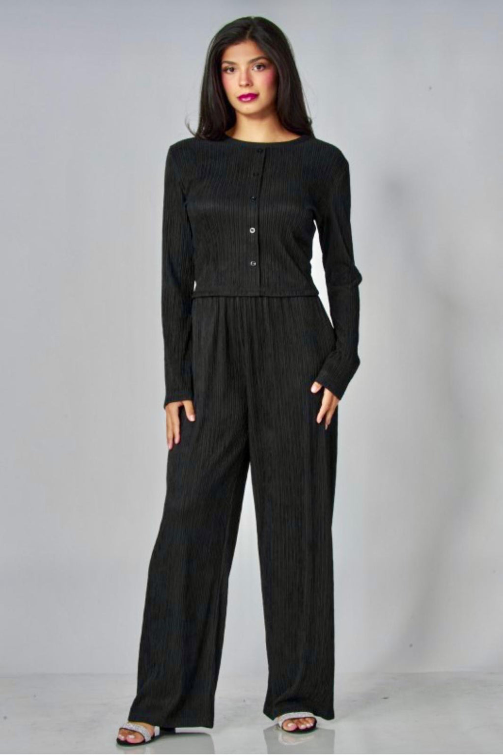 Button Down Round Neck Set