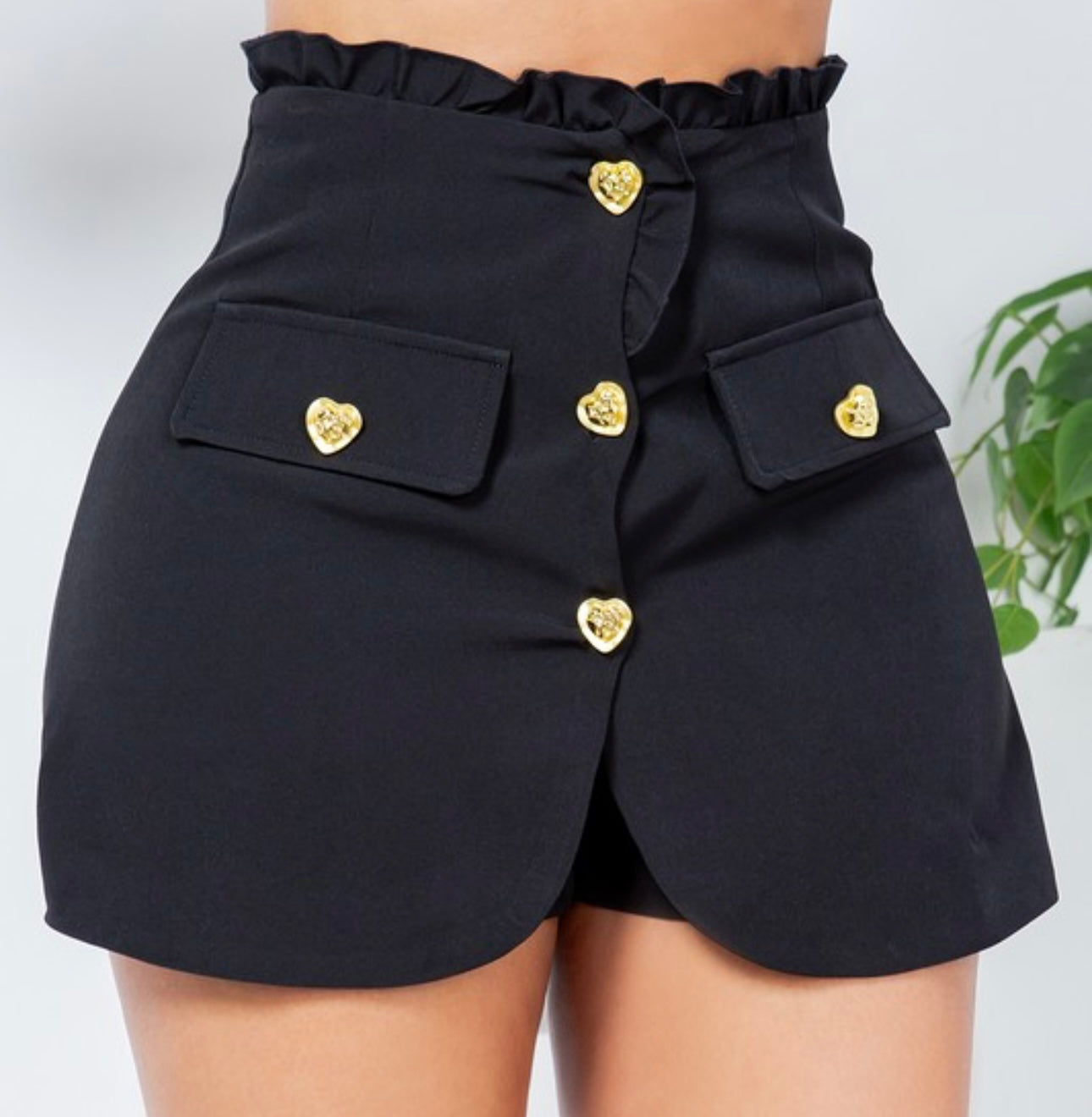 Skort Short Black with Heart Buttons